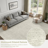 DCX Washable 8x10 Beige Rug, Stain Resistant Rubber Back Non Slip Rug