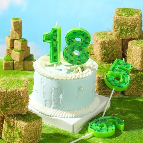 PHD CAKE 2.76 Inch Number 7 Pixel Birthday Candles, Green Miner Number Candles, Cake Number Candles, Party Celebration, Style Candle