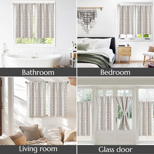 jinchan 95% Blackout Boho Kitchen Curtains 36 Inches Cafe Tier Curtains Bohemian Small Drapes for Bedroom RV Basement Half Window Room Darkening Thermal Insulated 2 Panels Black on Beige