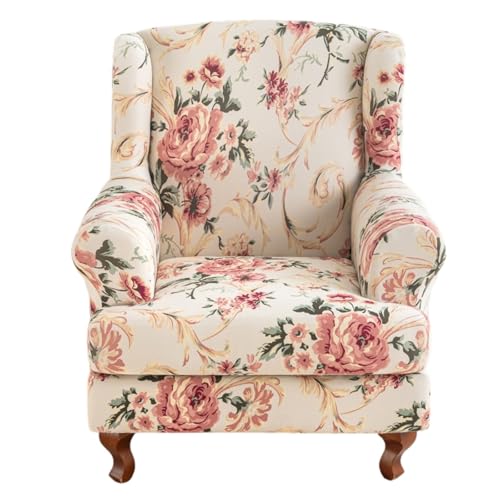 Eco-Ancheng Chair Covers Wingback Chair Slipcover 2-Piece Stretch Wing Chair Slipcovers Wingback Armchair Covers for Wingback Chairs with Elastic Bottom Non-Slip Furniture Protector for Living Room,38