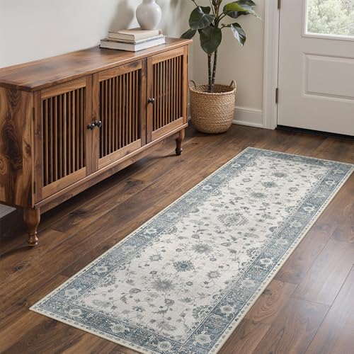 GENIMO 3x7 Non Slip Runner Rug, Washable Lightweight Hallway Misty Blue