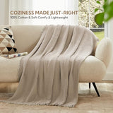 SOULFUL Muslin Throw Blanket with Tassels - Soft Cotton Throw Blanket for Couch or Bed, Lightweight and Breathable Gauze for All Seasons, Light Tan, 50" x 60"