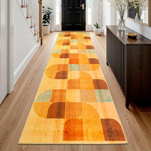 Washable Hallway Runner Rug, Non Slip Kitchen Rugs, Orange 3x10 Ft