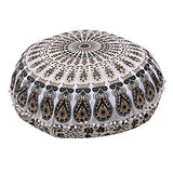 Mandala Floor Pillow Cushion Seating Throw Cover Hippie Decorative Bohemian Ottoman Poufs, Pom Pom Pillow Cases,Boho Indian (32 Inches, Gold Black)