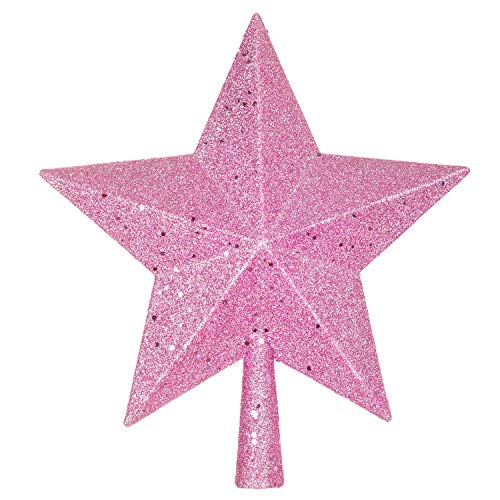 10 Inch Christmas Tree Topper, Pink Star Tree Topper Glittered Christmas Tree Decorations for Indoor Home Décor (Pink)