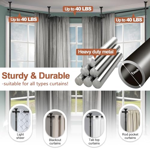Room Divider for Wide Space Partitions, Curtain Rods No Drilling for Room Separation, 28-171inch(W) 4-10ft(H) Adjustable Heavy Duty Floor to Ceiling Tension Rod Room Dividers, Matte Black