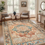 Tangsoo Orange 5x7 Washable Area Rugs for Living Room, Vintage Non Slip Rug