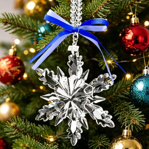 Annual Edition Ornament 2026, Crystal Glass Snowflake Christmas Ornaments | Sparkly Crystal Star Ornaments For Christmas Tree, Elegant Cute Christmas Ornaments Gift For Women, Unique Xmas Ornament