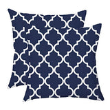 TAOSON Pack of 2 Canvas Throw Cushion Cover Pillow Covers Cases for Couch Sofa Home Decor Modern Quatrefoil Accent Geometric with Hidden Zipper Closure Only Cover 18 x 18 Navy Blue White