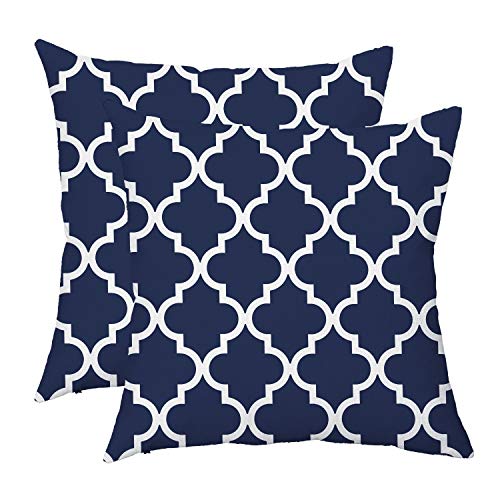 TAOSON Pack of 2 Canvas Throw Cushion Cover Pillow Covers Cases for Couch Sofa Home Decor Modern Quatrefoil Accent Geometric with Hidden Zipper Closure Only Cover 18 x 18 Navy Blue White