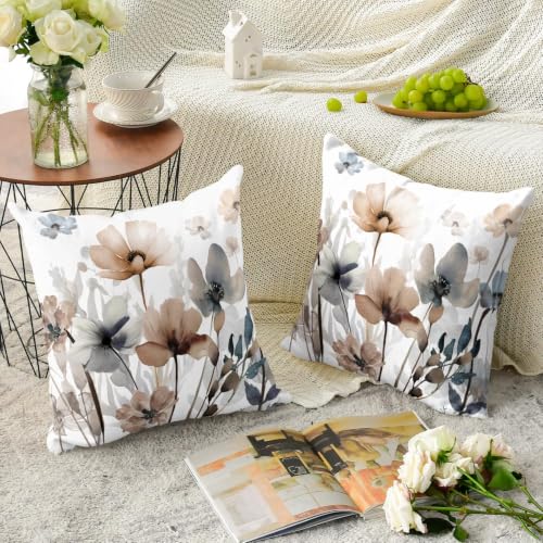 AVOIN colorlife Poppy Flowers Chinoiserie Pillow Covers 18x18 Inch Set of 2