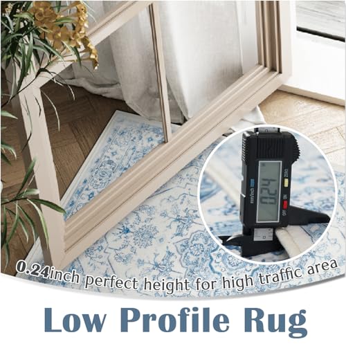 jinchan 2x6 Runner Vintage Floral Washable Area Rug, Blue/White
