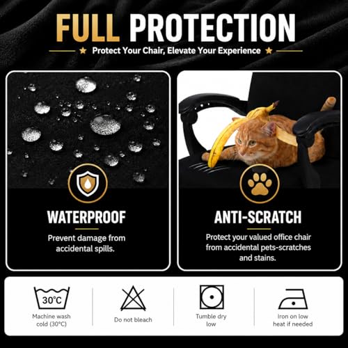 Water Resistant Stretch Computer Office Chair Cover with Durable Zipper Universal Washable Removable Spandex Rotating Boss Chair Slipcovers Anti-dust Soft Desk Chair Seat Protector for Dogs Cats Pets