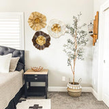 Briful 12" Gold Wall Décor Pack of 3 Metal Flower Plate Wall Art Modern Accent Hanging Wall Decorations For Home Office Bedroom Or Living Room Wall Sculptures