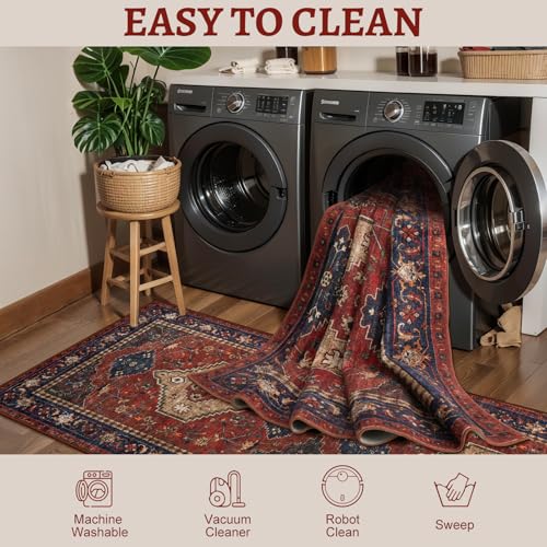 Tangsoo Red 3x10 Washable Hallway Runner Rug, Oriental Non Slip Runner Rug