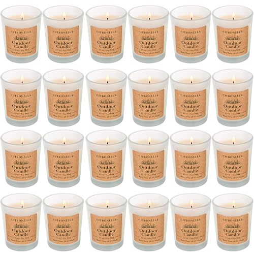 Citronella Candles Outdoor Indoor, 24 Pack Soy Wax Long Lasting Jar Scented Aromatherapy Citronella Candles Sets for Home Garden Patio Balcony