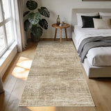 3x6 Washable Kitchen Runner Rug: Abstract Soft Neutral Carpet TanBrown