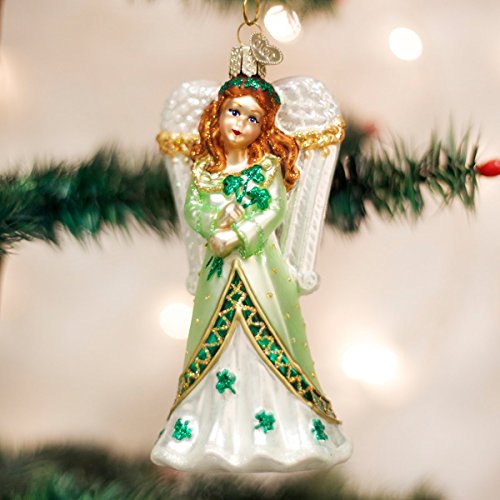 Old World Christmas Irish Angel Glass Blown Ornament for Christmas Tree, Handcrafted Holiday Decoration, Religion Collection
