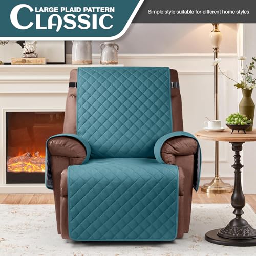 KinCam 100% Waterproof Recliner Loveseat Cover with Console X1, Recliner Couch Covers X1, Recliner Chair Covers X1(Peacock Blue)