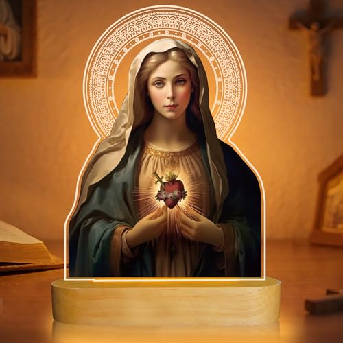 Anywin Virgin Mary 2 Acrylic Sheets Night Light, Catholic Religious Decor with Glowing Halo, Warm Light for Home Altar Prayer Bedroom, Christian Inspirational Gifts for Mother Grandma Priest