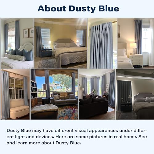 WEST LAKE 90 Inches Length Dusty Blue Pinch Pleated 100 Blackout Curtain Panels with Liners,Linen Textured Drapes for Bedroom Living Room,Energy Efficient Backtab Hooks Window Treatment,40" Wx90 Lx2