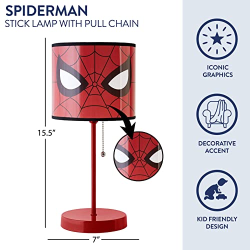 Idea Nuova Spiderman Stick Table Kids Lamp with Pull Chain, Themed Printed Decorative Shade, red and Black