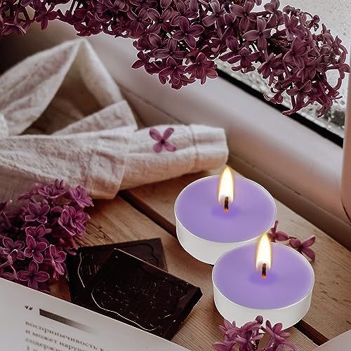 Purple Lavender Scented Tealight Candles - Giant 100 Pack Candles -Smokeless, 4 Hour Burn - Gift Set for Valentine's Day, Christmas, Weddings Centerpiece & Home Decor