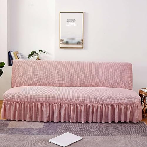 Futon Cover with Ruffled Skirt, Futon Couch Cover Without Arms, Futon Slipcover No Arms, Folding Sofa Bed Armless Covers Washable, for Living Room (Beige,Large)
