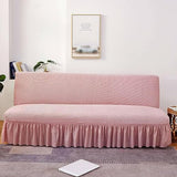 Futon Cover with Ruffled Skirt, Futon Couch Cover Without Arms, Futon Slipcover No Arms, Folding Sofa Bed Armless Covers Washable, for Living Room (Beige,Large)