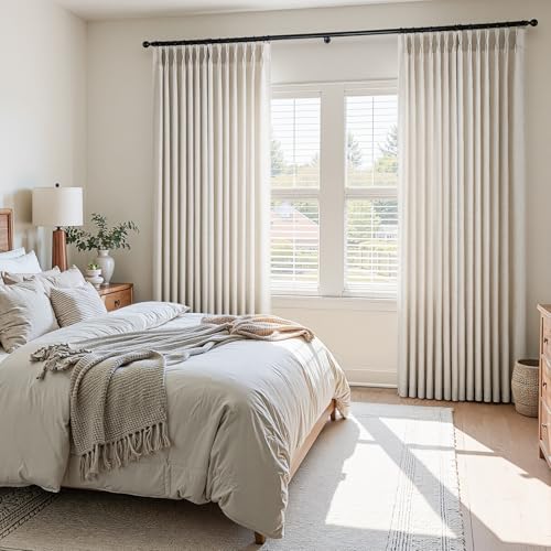 Natural Pinch Pleated Curtains 84 Inch Length 2 Panels for Living Room Bedroom Linen Textured Semi Sheer Privacy Window Curtain Boho Neutral Back Tab Pinch Pleat Drape with Hooks Rings 84 Inches Long