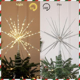 15 Inch Christmas Tree Star Topper with 150 LED Timer Lights & Remote, 19-Point USB Powered Lighted Silver Starburst Star Tree Topper for Indoor Holiday Party Xmas Tree Decor