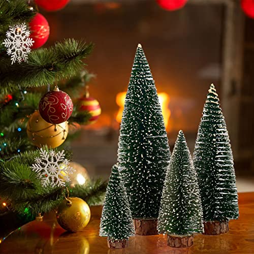 Small Christmas Tree,Mini Christmas Tree, Mini Pine Tree, Bottle Brush Fake Trees with Wooden Base for Tabletop Decorative (Plant Green)