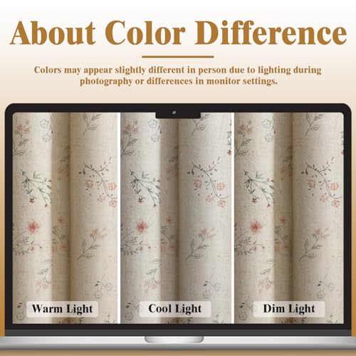 Farmhouse Floral Curtains 96 Inches Long 100% Blackout Living Room Drapes, Linen Blend Bohemian Window Curtain Panels with Tassel Bedroom 2 Panels Thermal Insulated Room Darkening