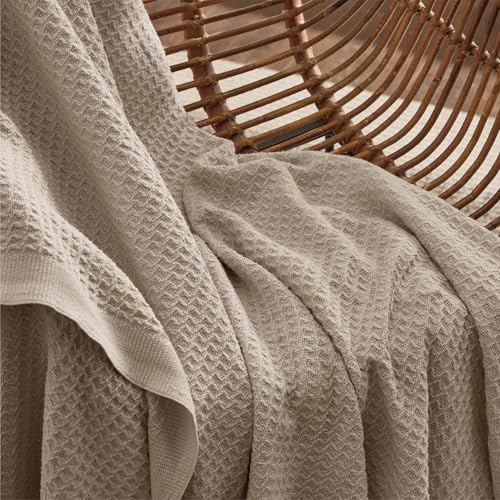 Bedsure 100% Cotton Throw Blanket for Couch 50x70 inches - Cooling Breathable and Soft for Summer, Waffle Weave Throw Blanket for Office, Taupe