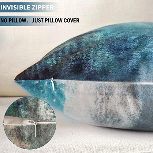 Set of 2 Turquoise and Grey Art Artwork Contemporary Decorative Gray Home Decorative Throw Pillow Covers Cushion Covers for Bedroom Sofa Living Room 18X18 Inches