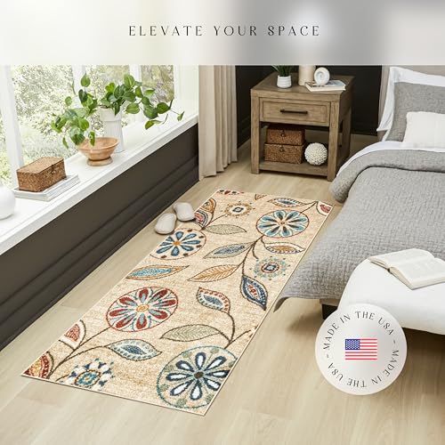 Maples Rugs Reggie Bohemian Floral Print Runner Rug, 2'6 x 6', Beige