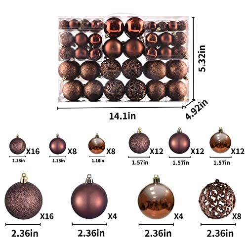 Christmas Balls Tree Ornaments Set, Shatterproof Xmas Decorations Set with Reusable Hand-held Gift Package for Holiday Indoor Tree Decor (100, Brown)