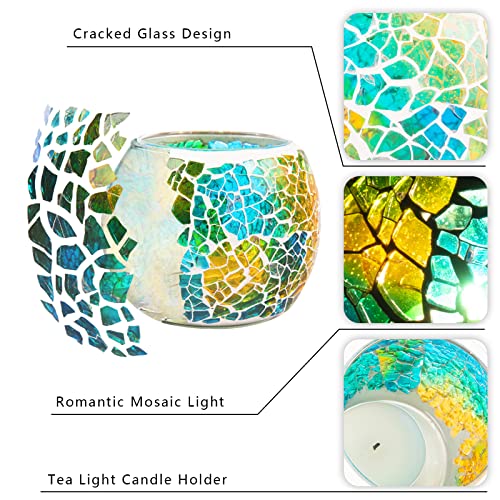 Rancco Glass Votive Candle Holder for Tealight, Romantic Mosaic Cracked Candle Holder, Candle Lamp Aromatherapy Candlescape Bowl for Valentine's Thanksgiving, Christmas Table Centerpiece, Party Decor