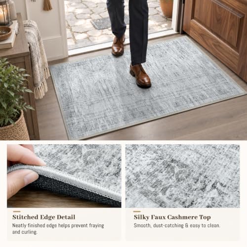 Area Rugs for Bedroom Nursery 4x6 Washable Foldable Vintage Grey