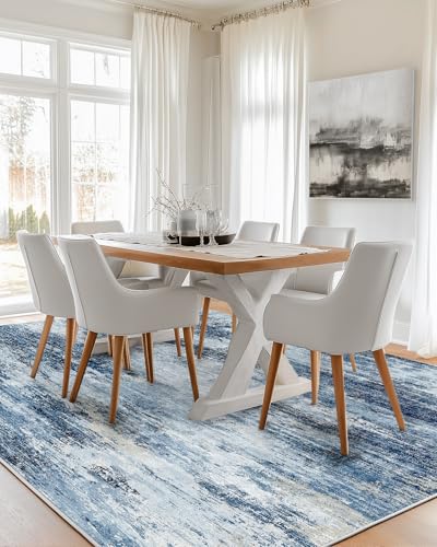 6x9 Area Rug Living Room, Modern Abstract Washable Indoor Carpet Blue