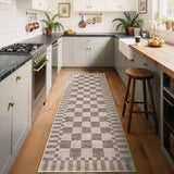 GarveeHome 2×6 Kitchen Runner Rug Non Slip Brown Checkered Rug,Washable Runner Rug for Hallway Soft Low-Pile Geometric Tan Brown Print Checkerboard Rugs for Entryway Kitchen Dining Room