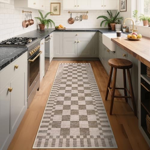 GarveeHome 2x8 Checkered Kitchen Runner Rug for Hallway Non Slip Washable