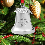 FKOG 2026 It's A Wonderful Life Christmas Bell Ornament, Silver Christmas Tree Bell and Sleigh Bell Ornament Decoration Gifts with Angel Wing Charm (It's a Wonderful Life Bell)