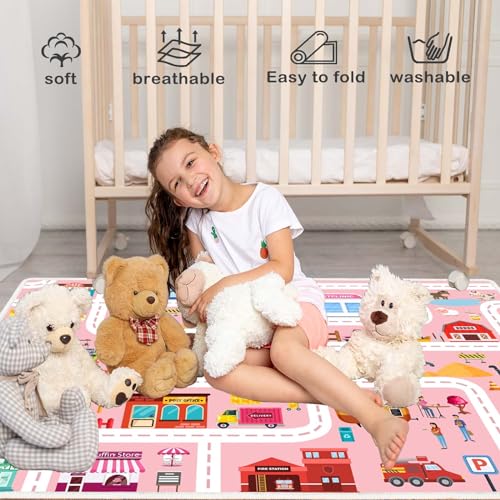 Car Play Mat Kid Playroom Rug Non Slip Road Rugs for Kids Toy Cars ，31x47in with Non-Slip Backing Low Pile Car Mat for Kid Toy Cars for Classroom