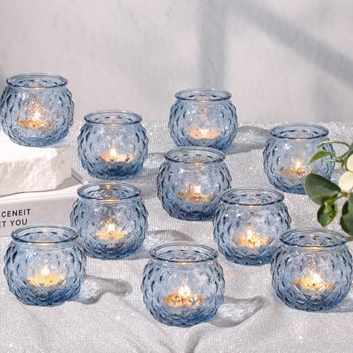 24 Pcs Blue Votive Candle Holders Round Glass Candle Holders Bulk