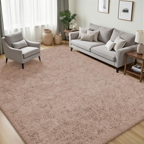 4x6 Area Rugs Living Room: Fluffy Bedroom Rug Shag Carpet Camel
