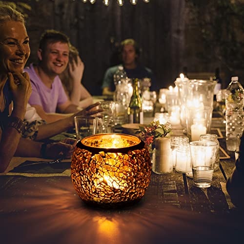 Scented Candle Holder Mosaic Glass Tea Light Holder,Handmade Romantic Glass Tealight Candle Holder for Aromatherapy,Party Décor(NO Candles),Also Used as Vase,Pen Holder,Potted Plants Bowl (Amber)