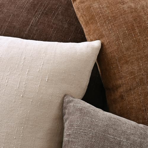Set of 4 Soft Textured Throw Pillow Covers 18x18 Inch Cozy Decorative Farmhouse Cushion Cover Square Accent Pillow Cases for Bed Couch Sofa Living Room, Beige Taupe Brown