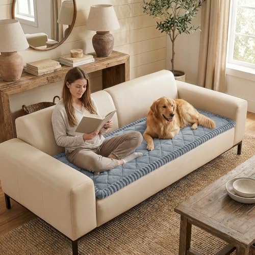 Smiry Couch Cover for Dogs, Non Slip Washable Pet Sofa Protector for Large Dogs, Cats, Fuzzy Plush Sofa Covers for 2 Cushion Couch, Against Fur, Dirt & Scratch Resistant, Grey, 27.6"×59"