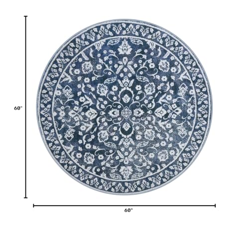 Vintage Washable Round Rug 5ft Circle Rug for Living Room,Entryway